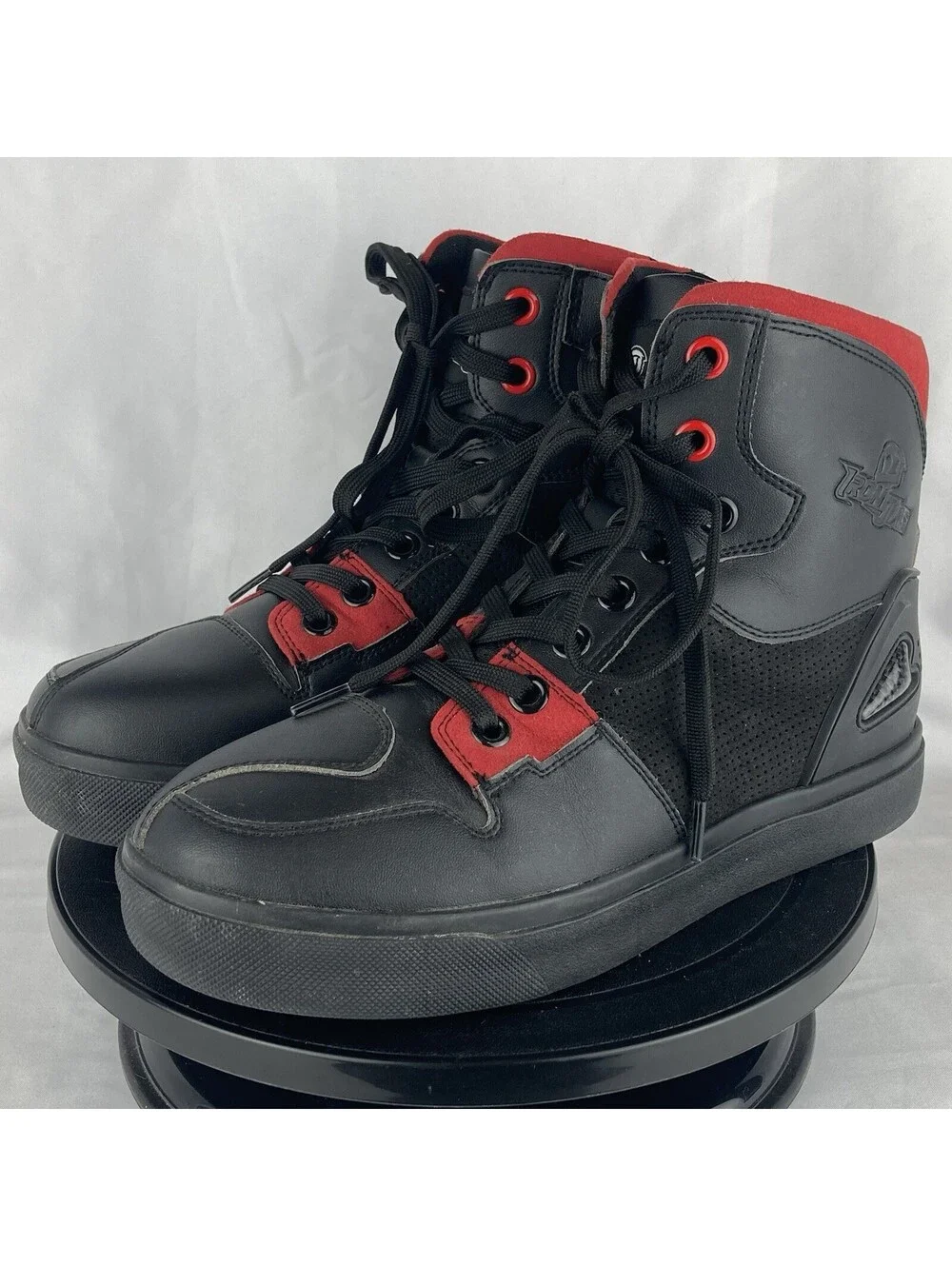 Men’s Size 8 IRON JIAS Motorcycle Riding Shoes Black Red High Top Boots EUR 40